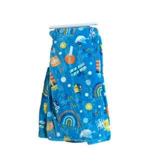 Chanukah Blue Menorah and Dreidel Throw Blanket NWT